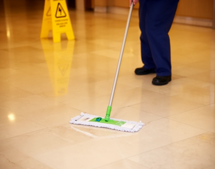 タイル床のモップがけ