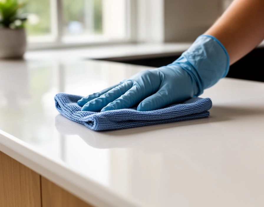 受付カウンターの拭き上げ